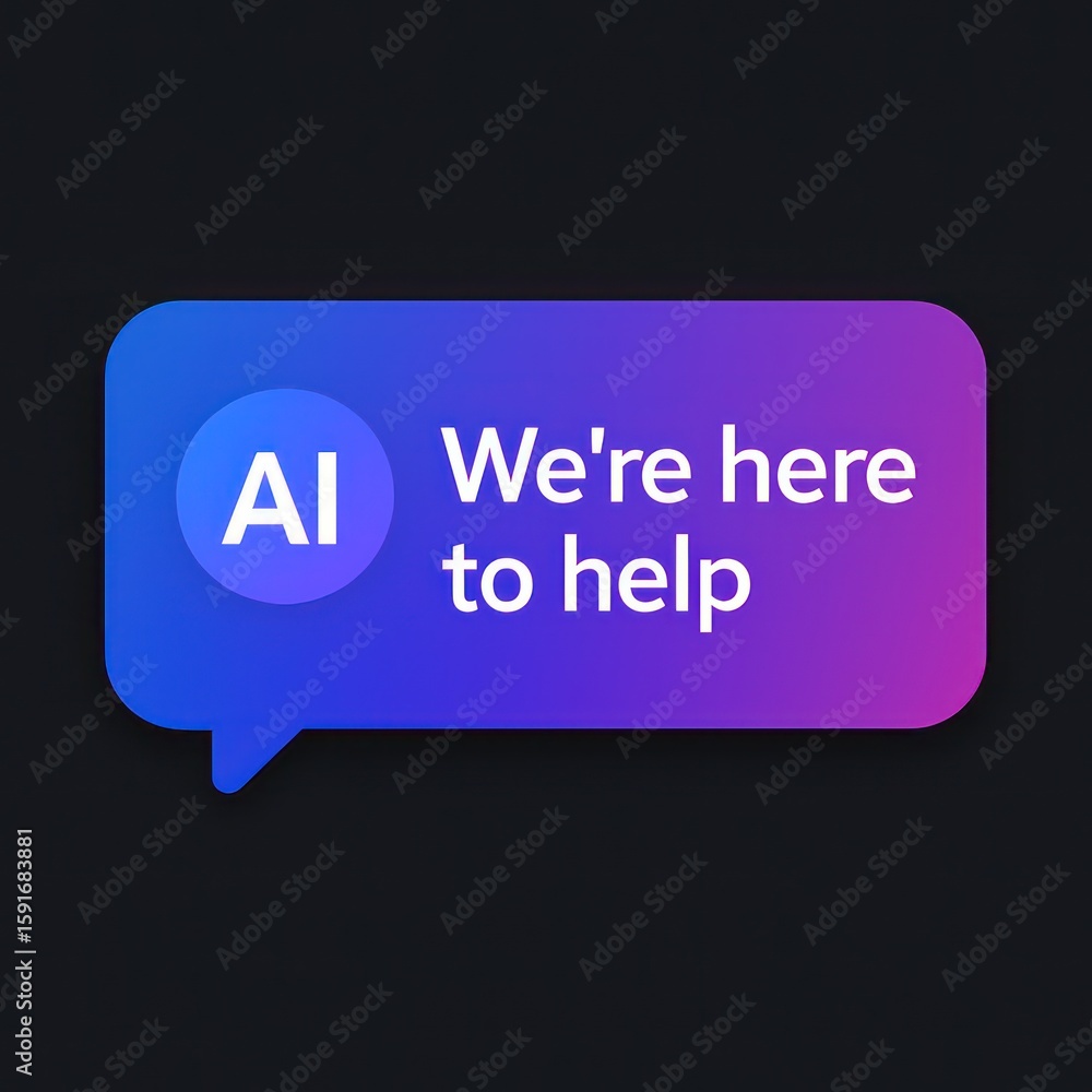 Poster ai message, a modern communication graphic. the visual is a speech bubble design with ai and a conci