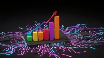 Colorful bar graph on circuit board - Powered by Adobe