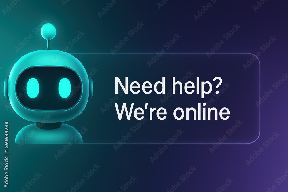 Poster a friendly ai assistant offering instant support and guidance with a glowing, inviting presence. cus