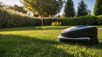 Robotic Lawn Mower on Green Lawn &mdash; Autonomy of Care and Nature-Technology Synthesis