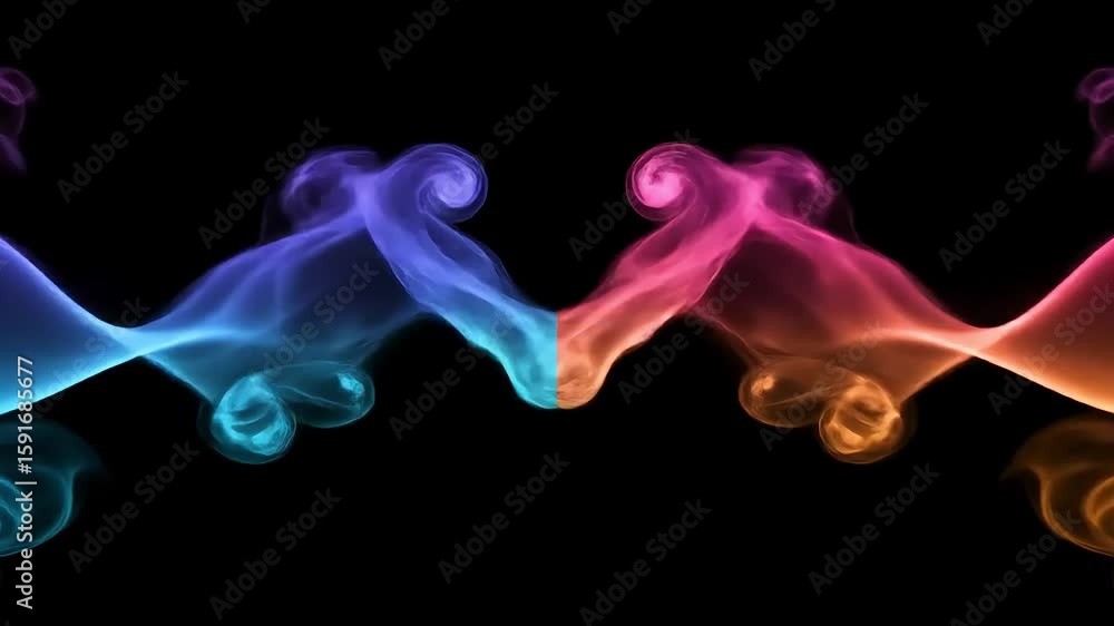 Poster colorful smoke swirls intertwining in a dark background, creating a mesmerizing visual effect