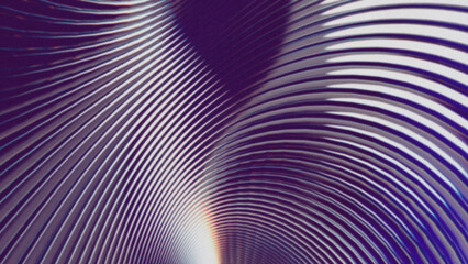 Curved abstract lines with chromatic distortion and grainy texture. Digital wave pattern in violet and white tones with a futuristic and minimal aesthetic.