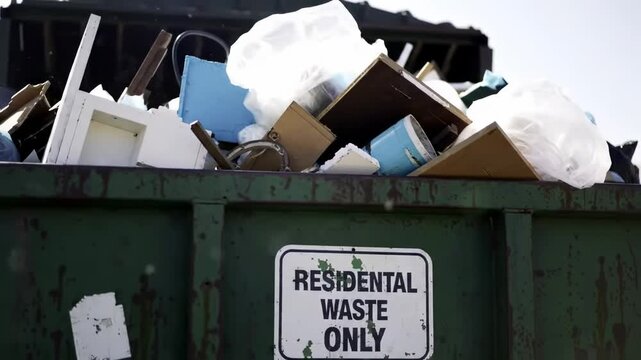 Garbage overflowing a green dumpster