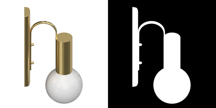 3D rendering illustration of a brass globe wall sconce