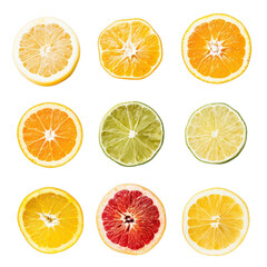 Obraz premium Nine citrus fruit slices in a grid