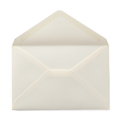 Plain white envelope with open flap on a blank background 