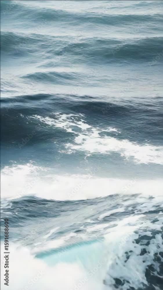 Poster beautiful image of the ocean with a vivid depiction of waves and ripples, capturing the dynamic move