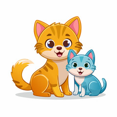 Playful Kitten and Puppy Cartoon Characters