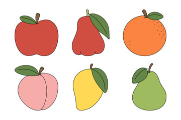 clipart vector illustration set of Apple, Rose Apple, Orange, Peach, Mango, Pear