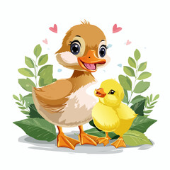 Cheerful Duckling and Chick Vector Set