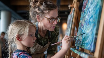 Mother and Child Painting Together