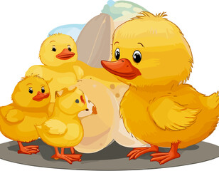 Cheerful Duckling and Chick Vector Set
