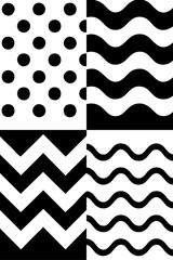Black and white abstract backgrounds with dots and waves.
