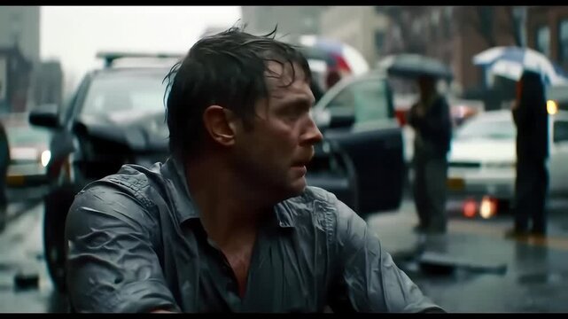 Witnessing Trauma A Man's Reaction to a Car Accident in the Rain