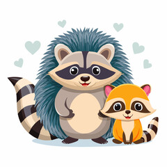 Obraz premium Friendly Hedgehog and Raccoon Cartoon Graphics