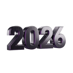 Dark, 3D rendered numbers, 2026, with purple accents.