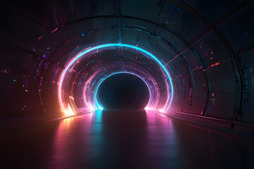 Illustration of a futuristic digital technology glowing tunnel.