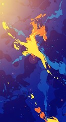 Abstract splashes of vibrant colors on a dark blue background creating a dynamic composition