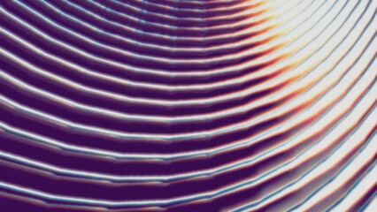 Abstract curved lines with grainy chromatic distortion. Digital wave pattern in purple and white, evoking motion and retro-futuristic style.