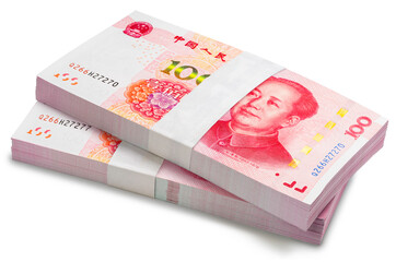 Bundle of 100 yuan banknotes isolated on white, Bundle of 100 yuan banknotes isolated on white background With clipping path.