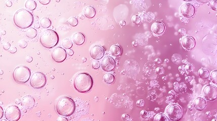 Abstract close-up of pink bubbles and foam with a soft background, showcasing a dreamy, playful, and vibrant composition for skincare, spa, or beauty themes