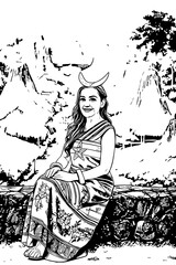 Black and White Tribal Woman Portrait – Traditional Attire with Cultural Headdress