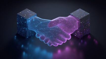 Detailed 3D Isometric View of Digital Handshake Seal with High Fidelity