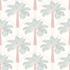 Seamless palm tree pattern featuring tropical botanical elements. This design is perfect for summer.	