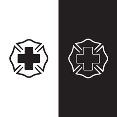 Blank Fire Department badge icon set vector art vector illustration on black and white background