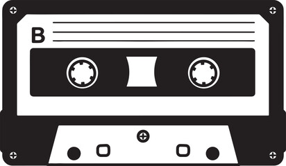 Obraz premium A vintage black and white audio cassette tape vector silhouette with B label trending on Adobe Stock and microstock marketplaces