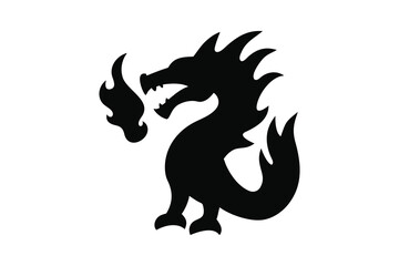 Obraz premium Majestic Dragon Breathing Fire Black Silhouette on White Background Fantasy Creature Mythical Beast Simple Design Powerful Symbol Strong Icon Vector Illustration silhouette