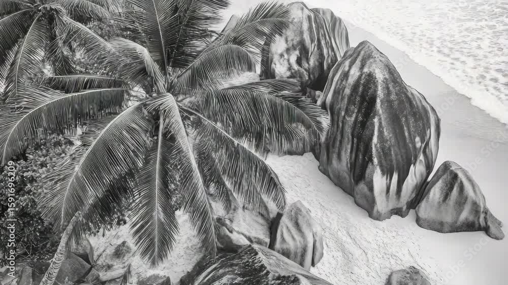 Poster a palm tree with a trunk and leaves. the leaves are brown and the trunk is brown. the tree is in fro