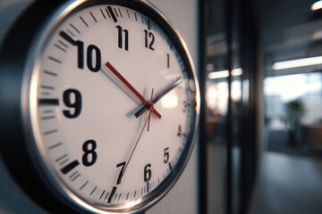 Close-up of a wall clock in an office