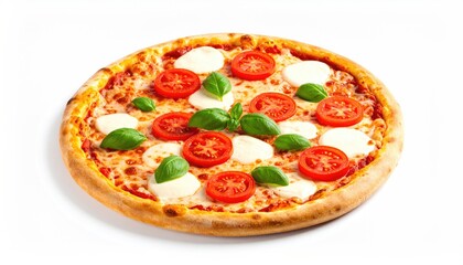 Round pizza with mozzarella, tomatoes, and basil (1)