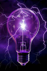 Purple electric light bulb with lightning bolts inside. Energy and science concept
