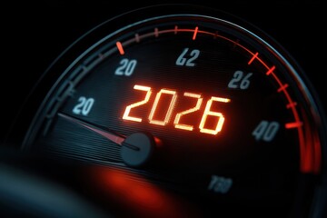 Close-up speedometer, 2026 highlighted