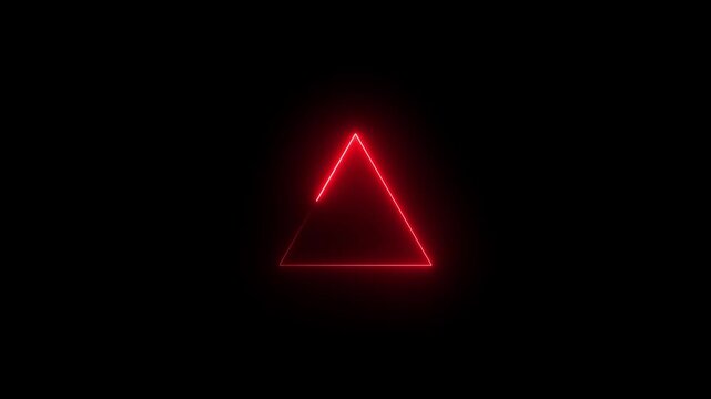 Neon color geometric triangle on a dark background. Tringle Blue and Red Glowing Neon Lights Line,Triangle neon lights. 4k