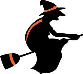 Obraz premium Halloween Illustration Silhouette of a Witch Flying on a Broomstick on white background