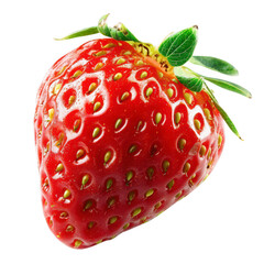 Single, vibrant red strawberry with green leaves (5)