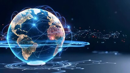 Futuristic digital globe showcasing global connectivity with data streams and technology background - Powered by Adobe