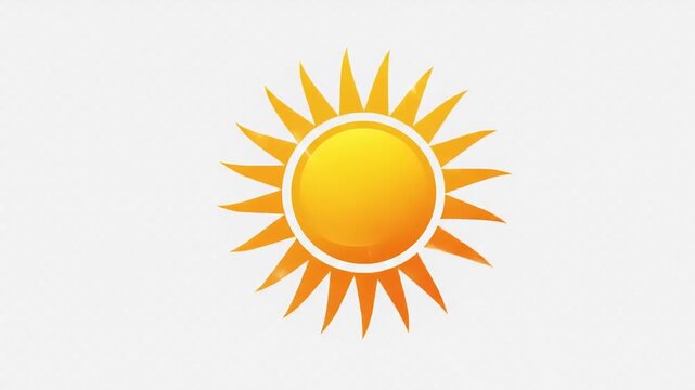 Bright yellow sun icon with radiating rays on a light background, ideal for summer-themed designs