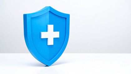 Fototapeta premium Blue shield with cross. Medical or health insurance.