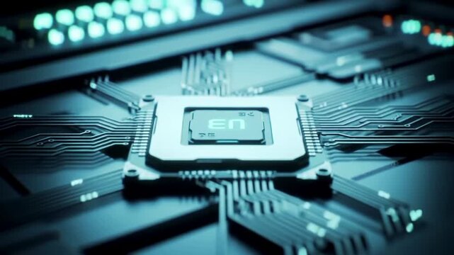 Close up of an integrated circuit board with a processor - Powered by Adobe