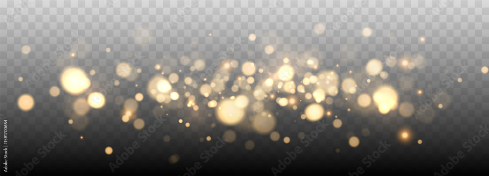 Sticker gold bokeh lights isolated. vector background with gold sparkles