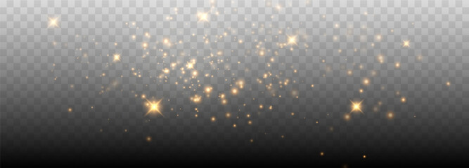 Glowing light effect with many glitter particles. Gold starry cloud with dust. Magic christmas decoration	
