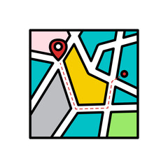 City Map Color Lineal Icon. Map City Road Symbol