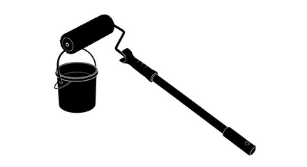Fototapeta premium Paint roller and paint bucket, ready for painting project.