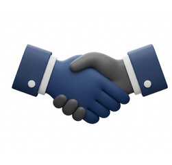 Illustration of a handshake between two individuals dressed in formal attire on a white background
