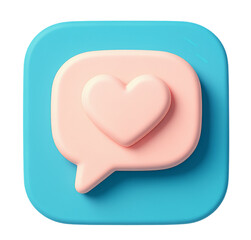 A light pink heart inside a speech bubble on a rounded square with a blue background color tone