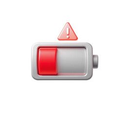 Battery icon showing low charge level with a red warning sign indicating a critical power situation